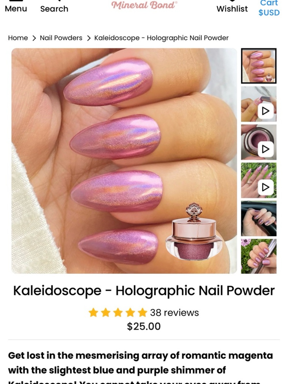 Sistaco Kaleidoscope Holographic Nail Powder - Shimmery Magenta Pink